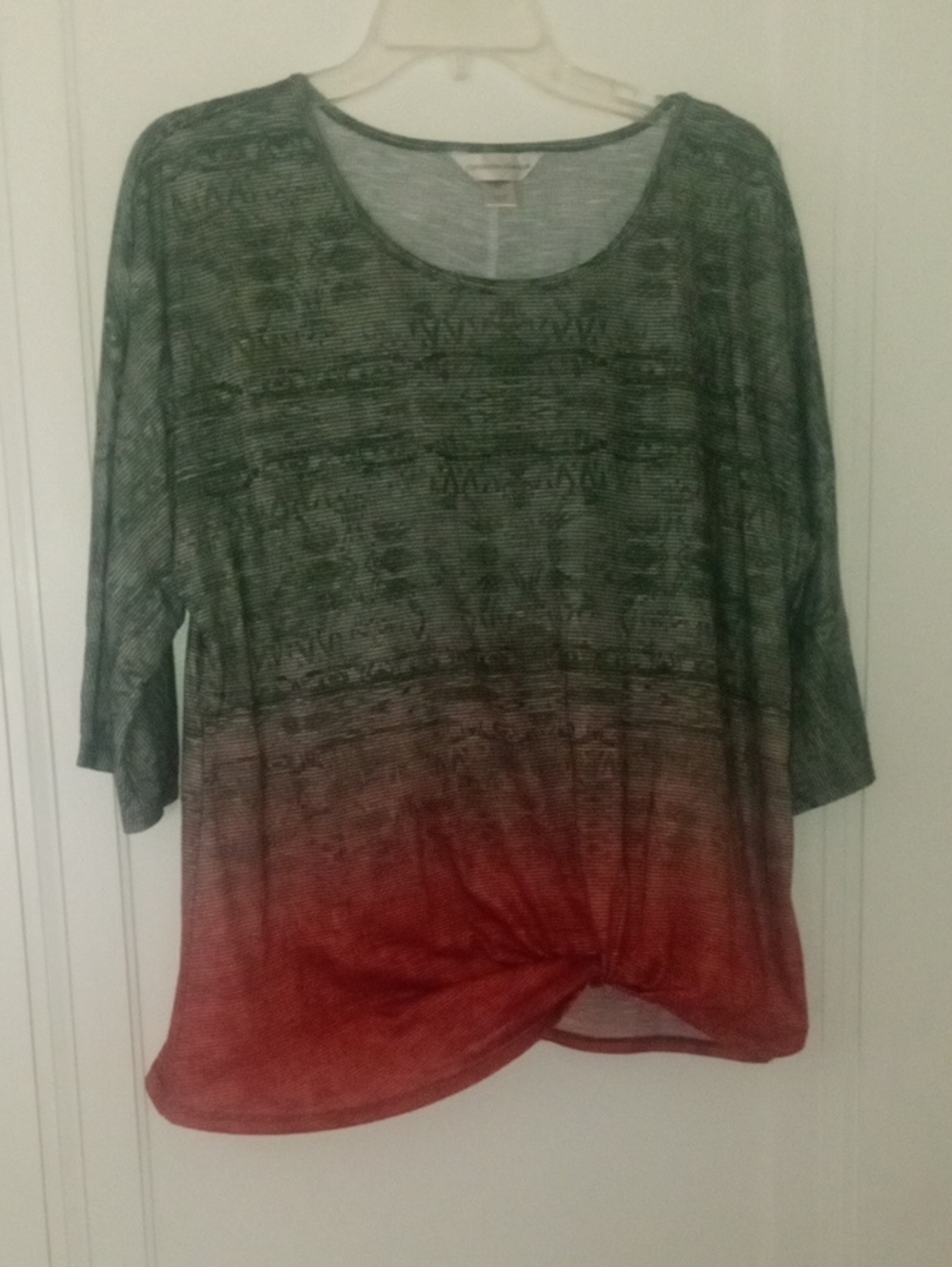women xl 3/4 sleeve top green and orange Christopher & Banks